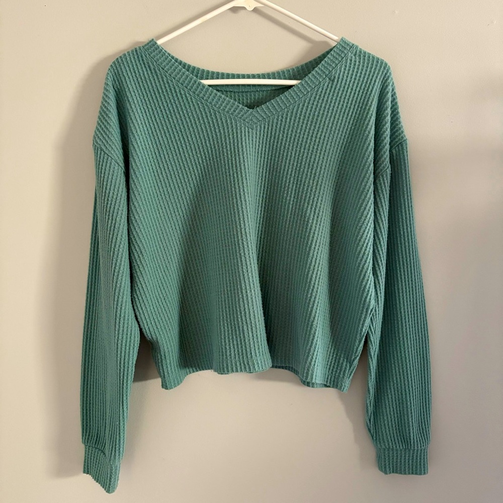 Aeropostale Teal Reversible Waffle-Knit Crop Top Sz S – Cozy Casual, Lounge